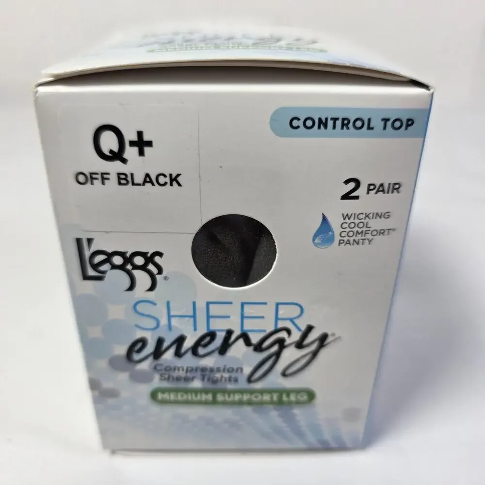 2 Pair L'eggs Sheer Energy Pantyhose Control Top Medium Support off black Q+